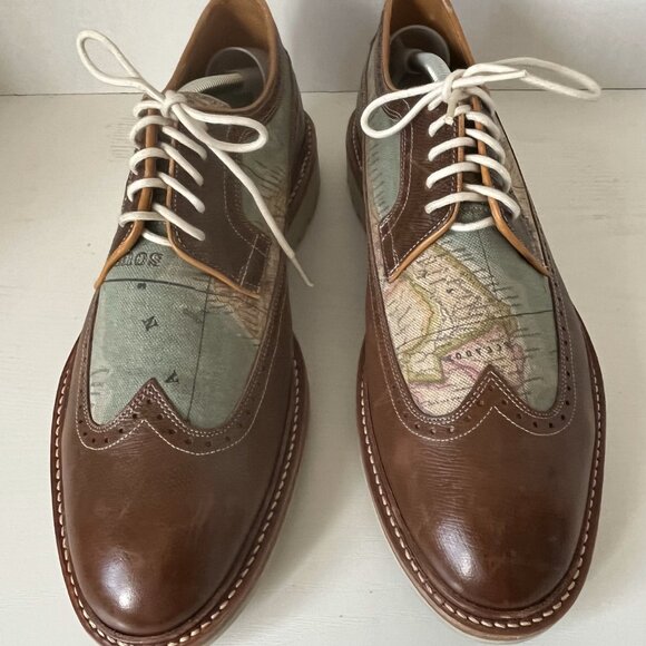 Oliver Sweeney Clopton 8 Map Print Brogue Lace-Up Leather Shoes – Size 9.5 US